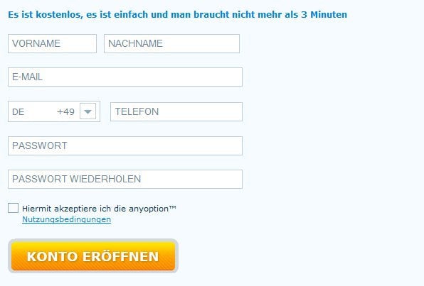 Anyoption anmelden - Anmeldung 2
