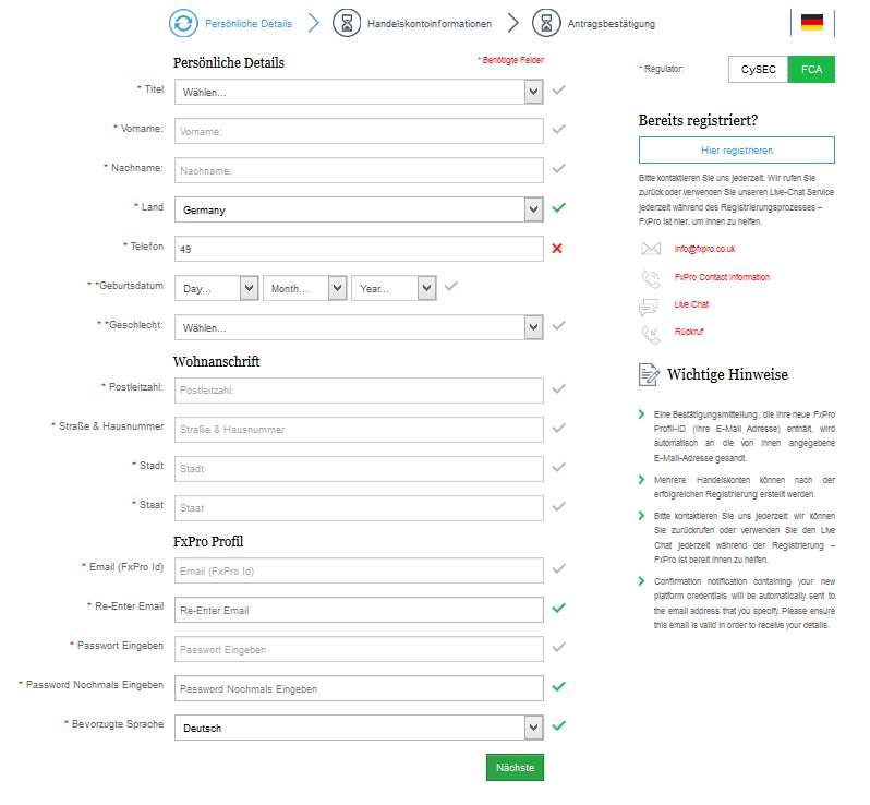 FxPro Erfahrungen - Anmeldung 1