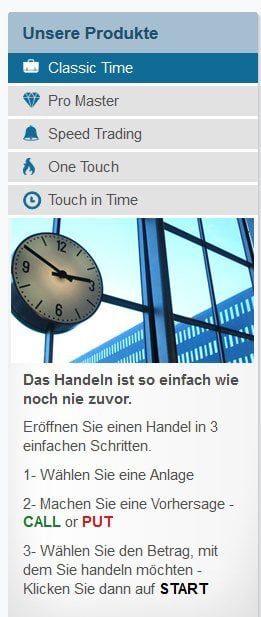 OptionTime Erfahrungen - Handelsarten