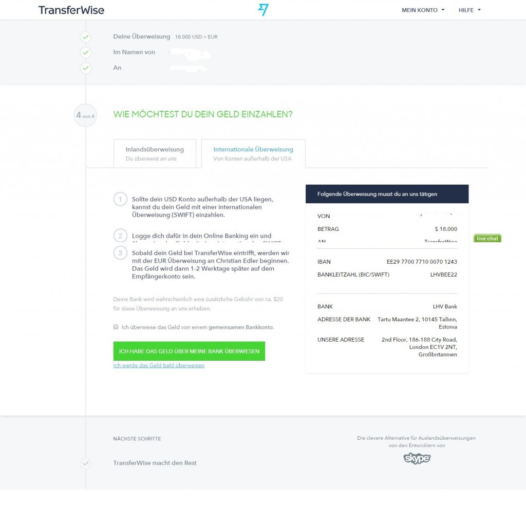 transferwise - wie geht die Überweisung?