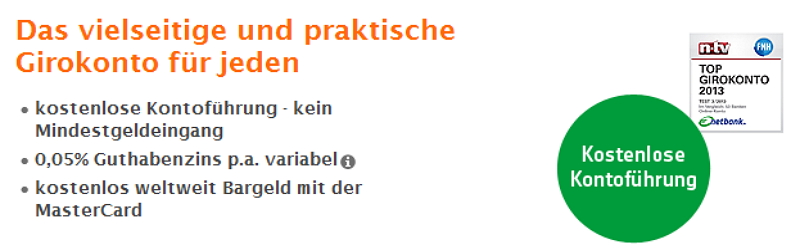 Girokonto der Netbank bietet Guthabenzinsen