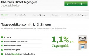 Tagesgeld der Sberbank Direkt