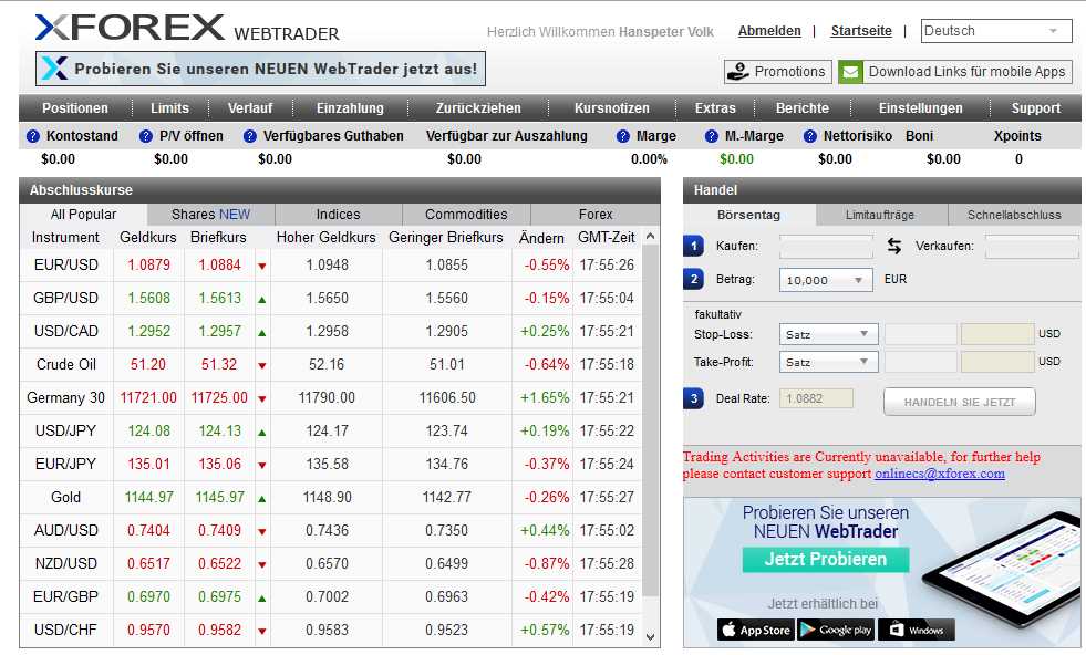 XForex Erfahrungen - Handlesplattform