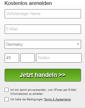 XForex Erfahrungen - Online Formular