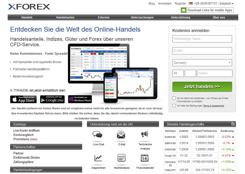 XForex Erfahrungen - Webseite