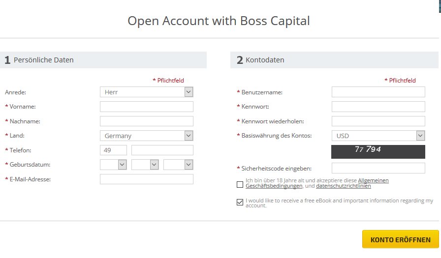 Boss Capital Erfahrungen - Online Formular