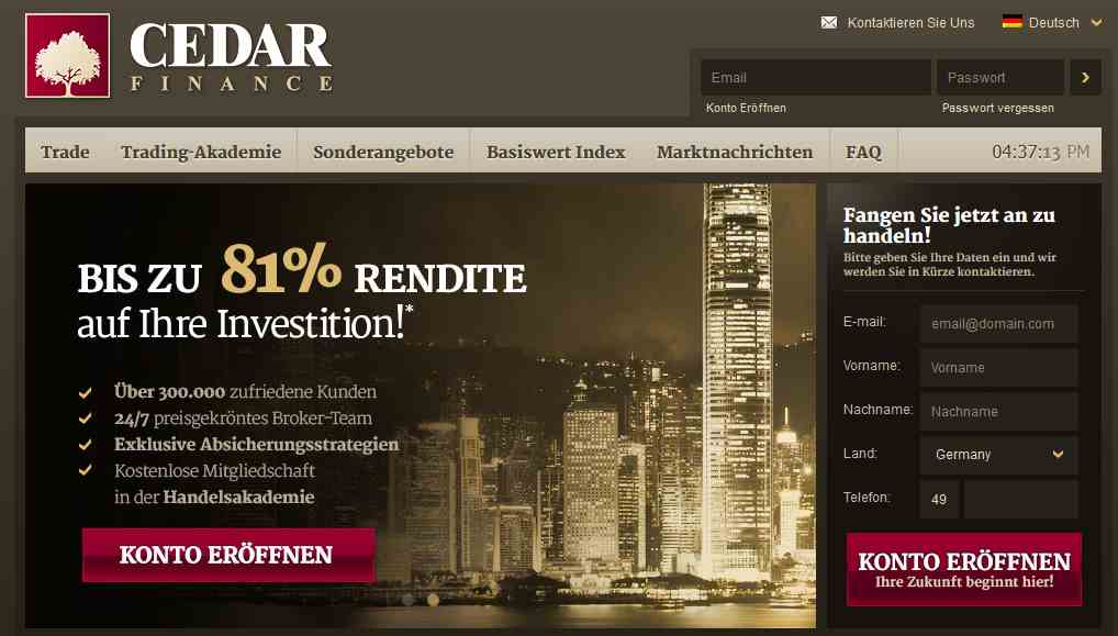 Cedar Finance Erfahrungen - Webseite