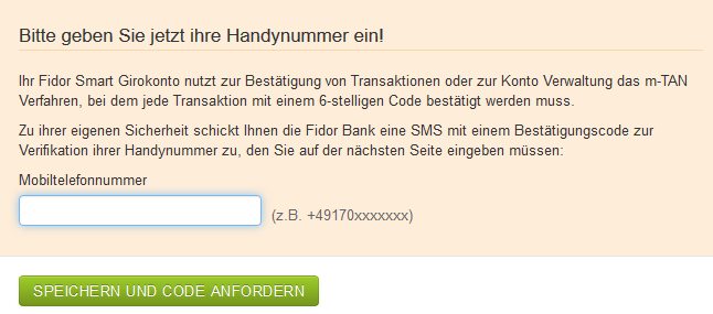 Fidor Bank Erfahrungen - Handynummer