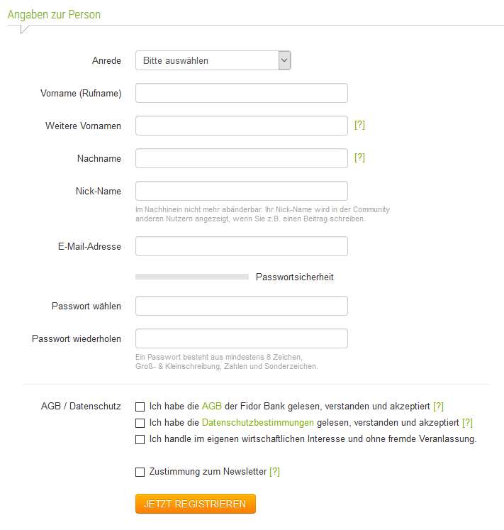 Fidor Bank Erfahrungen - Online Formular