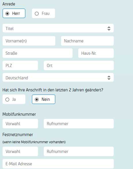 HypoVereinsbank Erfahrungen - Online Formular