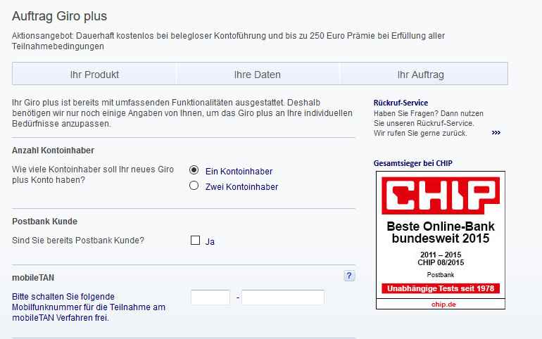Postbank Giro Plus Erfahrungen - Online Formular