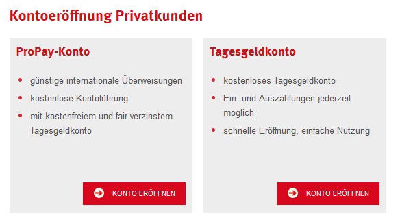 ProCredit Erfahrungen - Kontoauswahl