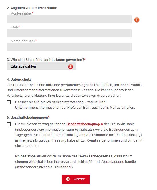 ProCredit Erfahrungen - Online Formular