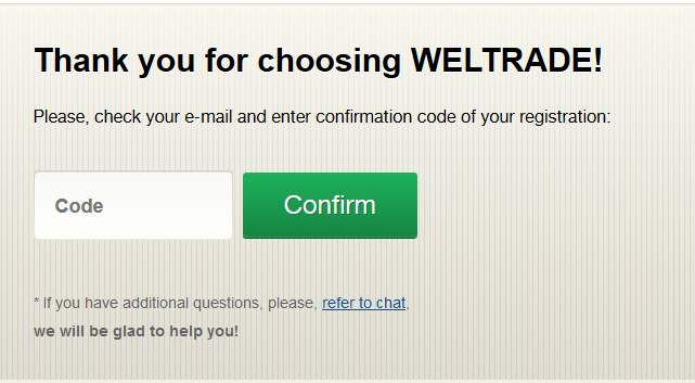 Weltrade Erfahrungen - Email BEstätigung