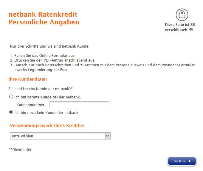 netbank Erfahrungen - Online Formular