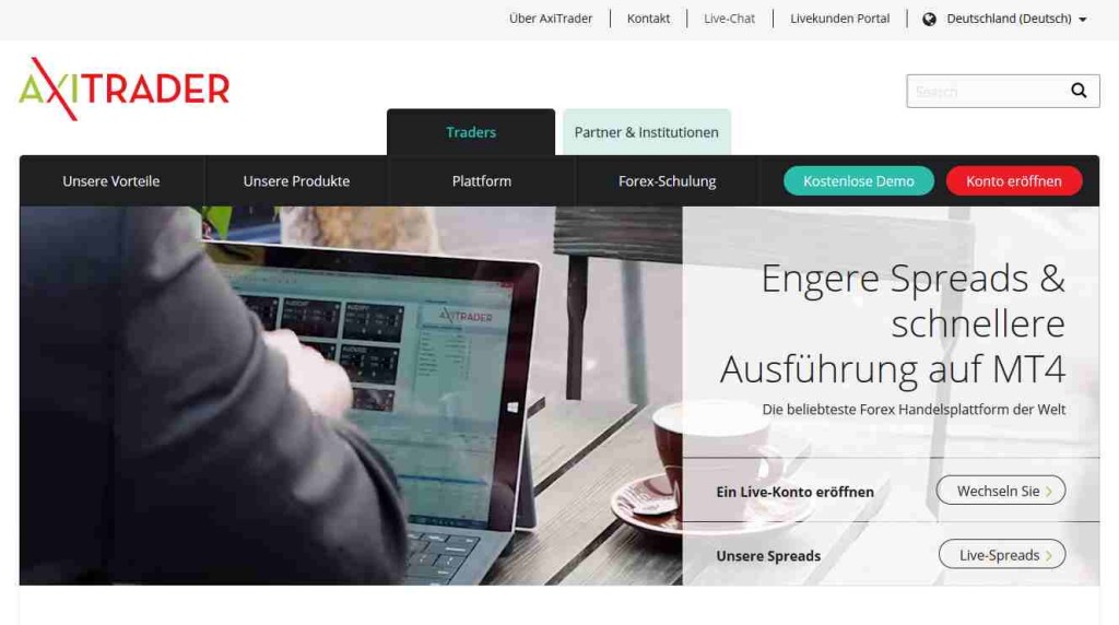 Axi Trader Erfahrungen - Webseite