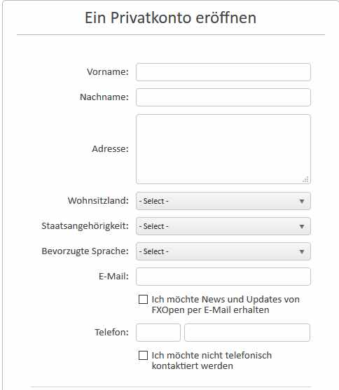 FXOpen Erfahrungen - Online Formular