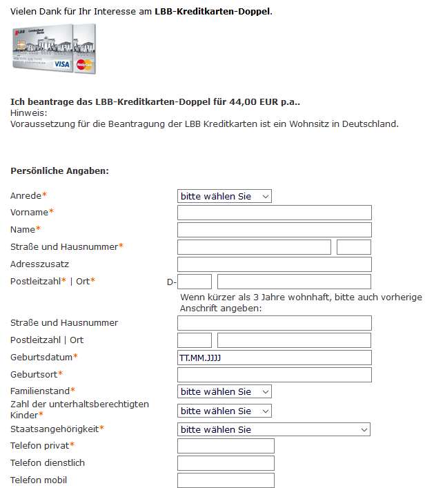 LBB Kreditkarten - Antrag