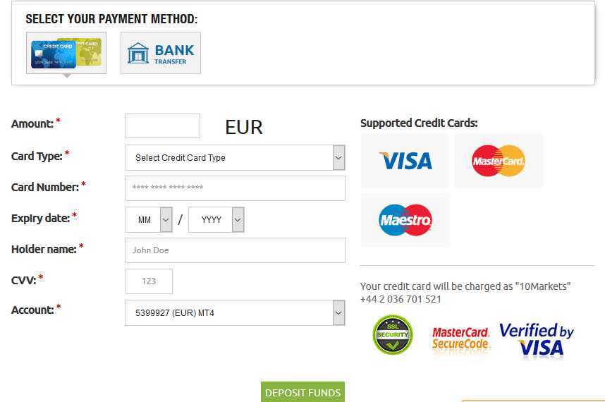 10Markets Erfahrungen - Einzahlung