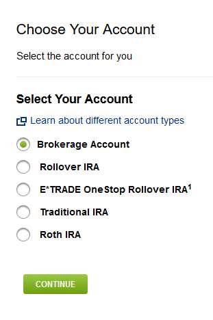 Etrade Erfahrungen - Account Auswahl