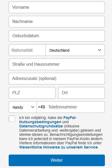 PayPal Erfahrungen - Konto Daten