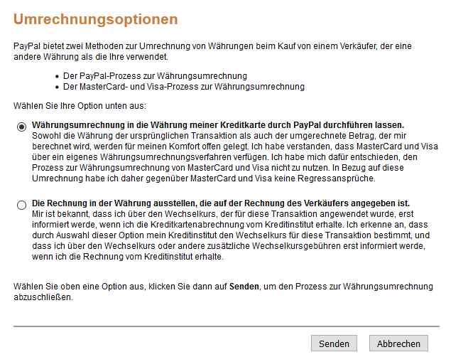 Paypal Umrechnungskurse - Währungsumrechnung