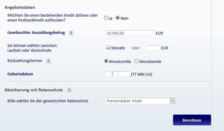 Postbank Kredit - Kredit beantragen