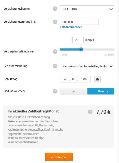 Allianz Risikolebensversicherung - Rechner