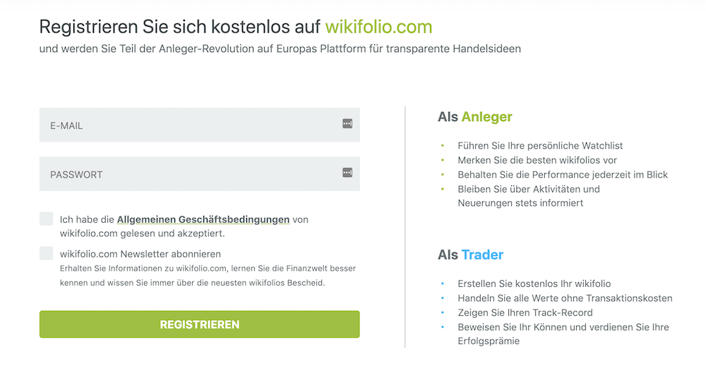 wikifolio.com Anmeldung Schritt 2