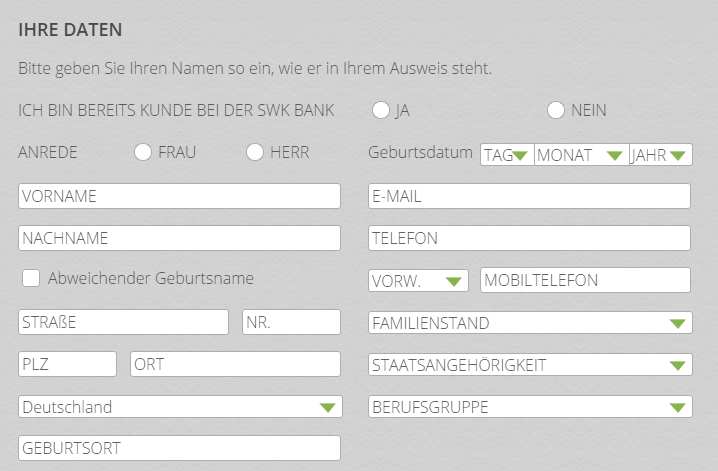 SWK Festgeld - Online Formular