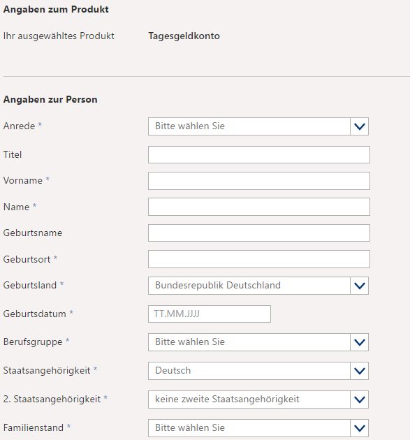 VTB Tagesgeld - Online Formular