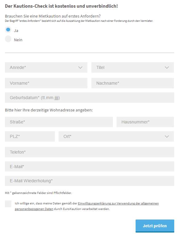 EuroKaution Erfahrungen - Antrag