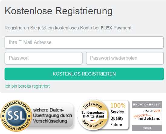 Flex Payment Erfahrungen - Registrieren