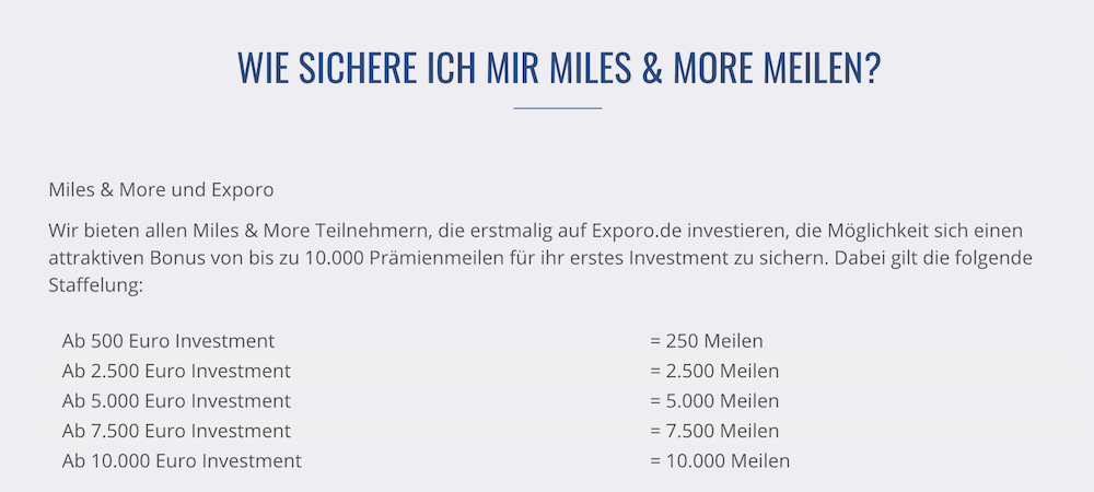 Exporo Miles&More Meilen