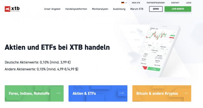 Neben dem Forexhandel bietet XTB auch Aktien und ETFs an