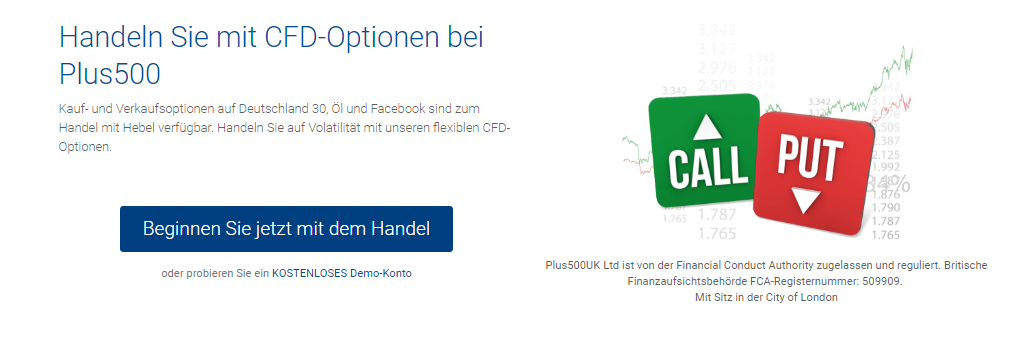 Plus500 bietet auch den Handel von CFD-Optionen an