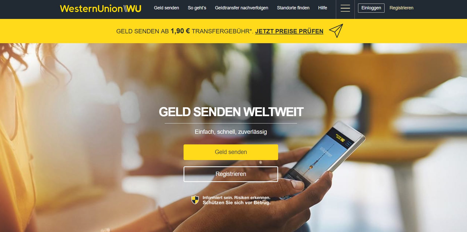 Ein Blick auf die Western Union Website