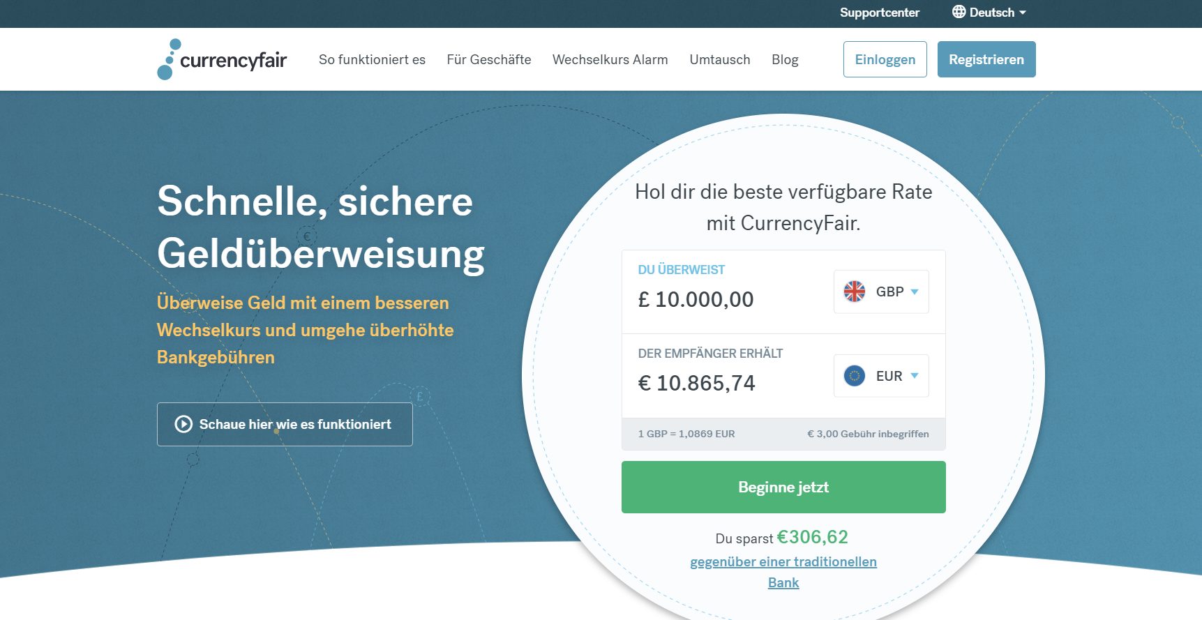 Ein Blick auf die Website von CurrencyFair