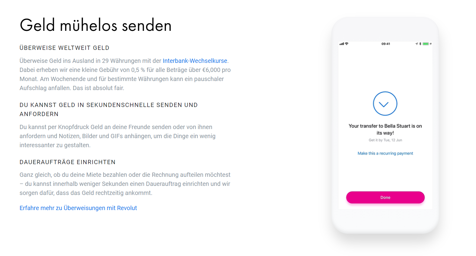 Mit Revolut können Sie mühelos Geld senden