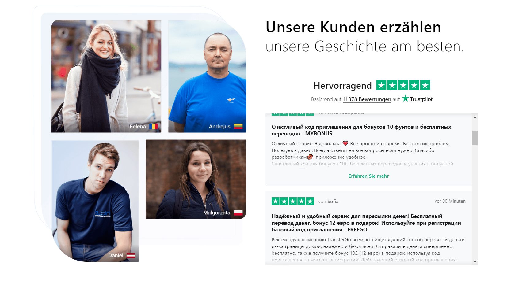 TransferGo kann hervorragende Trustpilot Bewertungen aufweisen